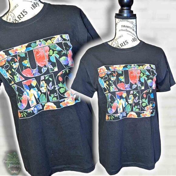 def salv Tops - Run DMC Floral Print Oversized Boyfriend Crewneck Short Sleeve T Shirt, Women's